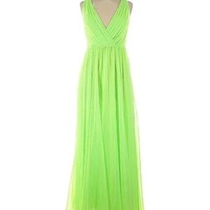 ML Monique Lhuillier Chiffon Maxi Dress Electric Lime , 8